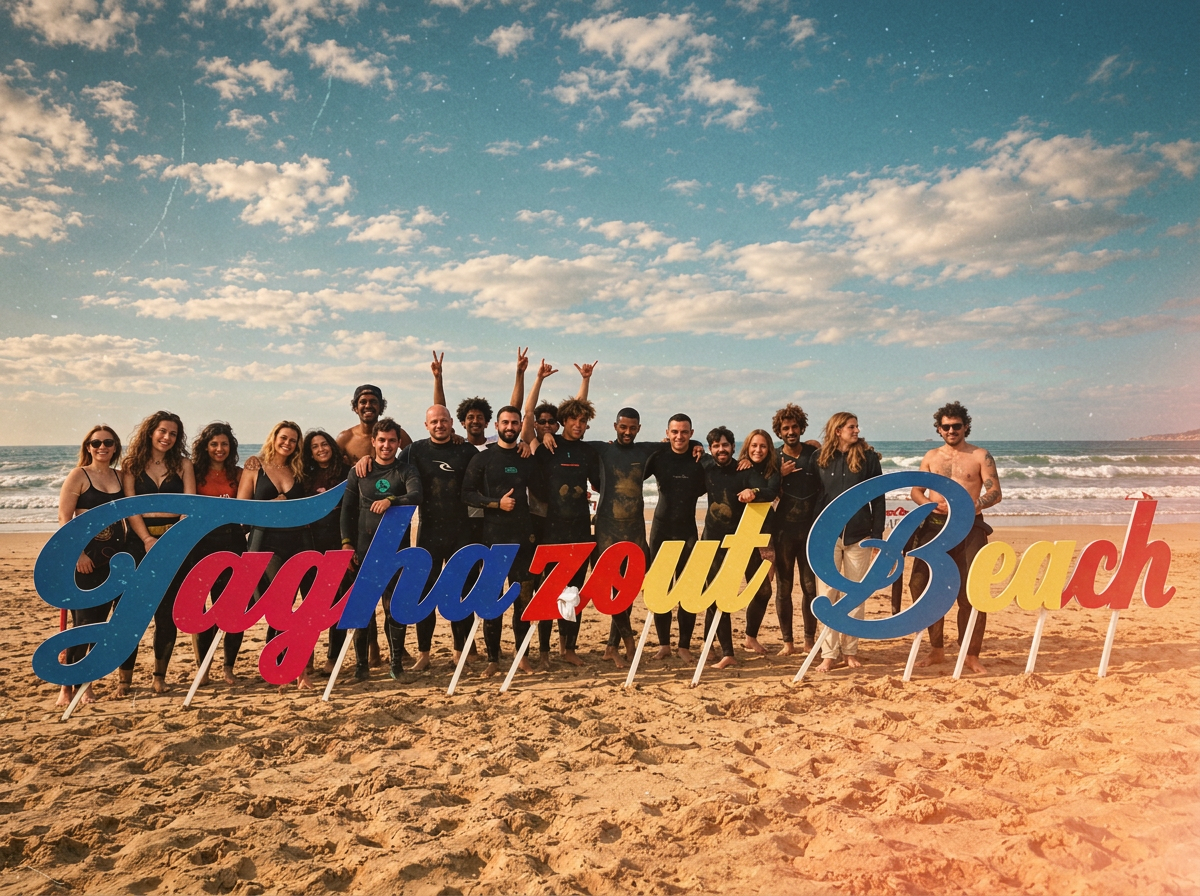 Groupe WAVESKY sur la plage de Taghazout Beach